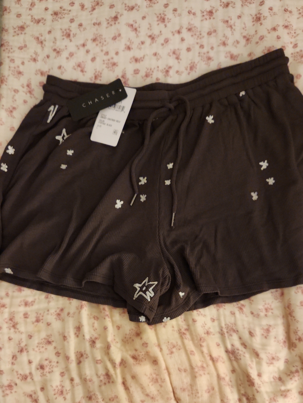 Chaser Black Star Print Athletic Lounge Shorts